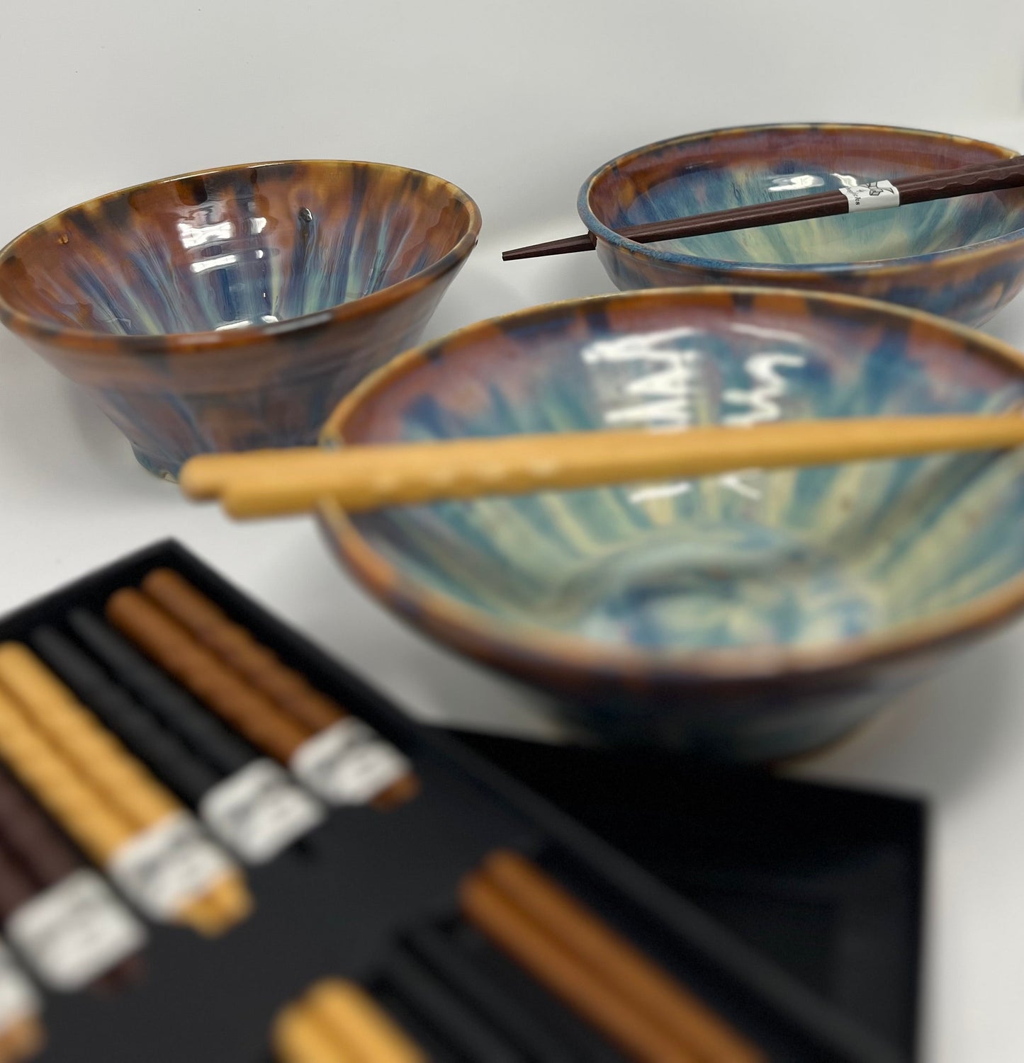 Ramen Bowl | Handmade Pottery & Ceramics | Aurora Ember Collection – Swirled Blue & Copper Glaze