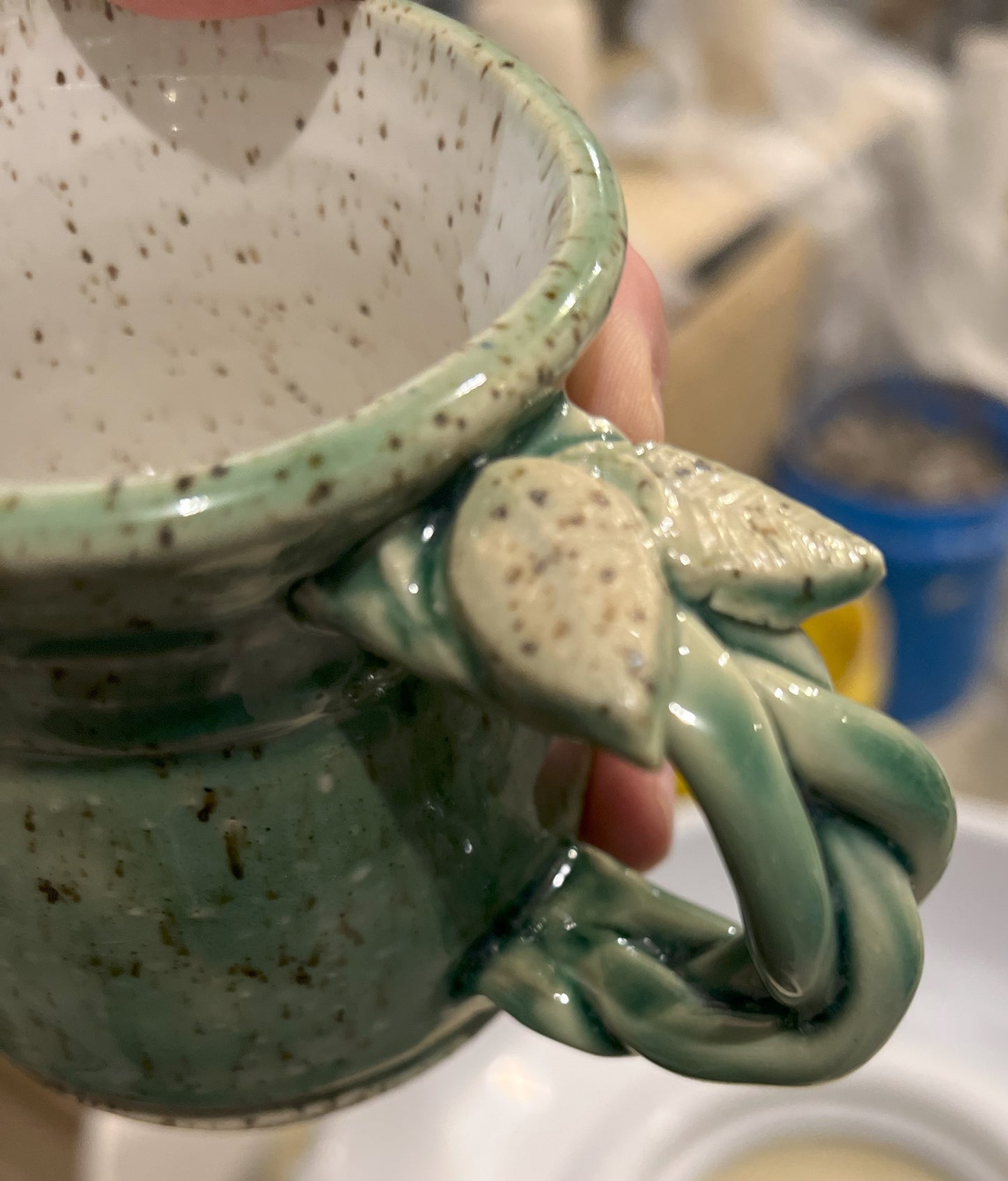Coffee Mug | Handmade Pottery & Ceramics | Speckled Frog Mug with Vine Handle
