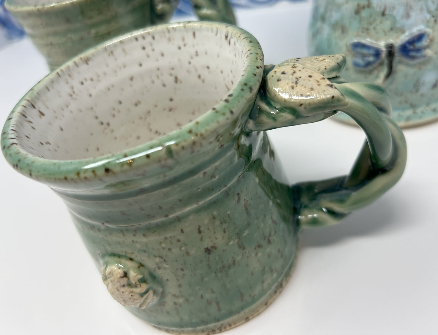 Coffee Mug | Handmade Pottery & Ceramics | Speckled Frog Mug with Vine Handle