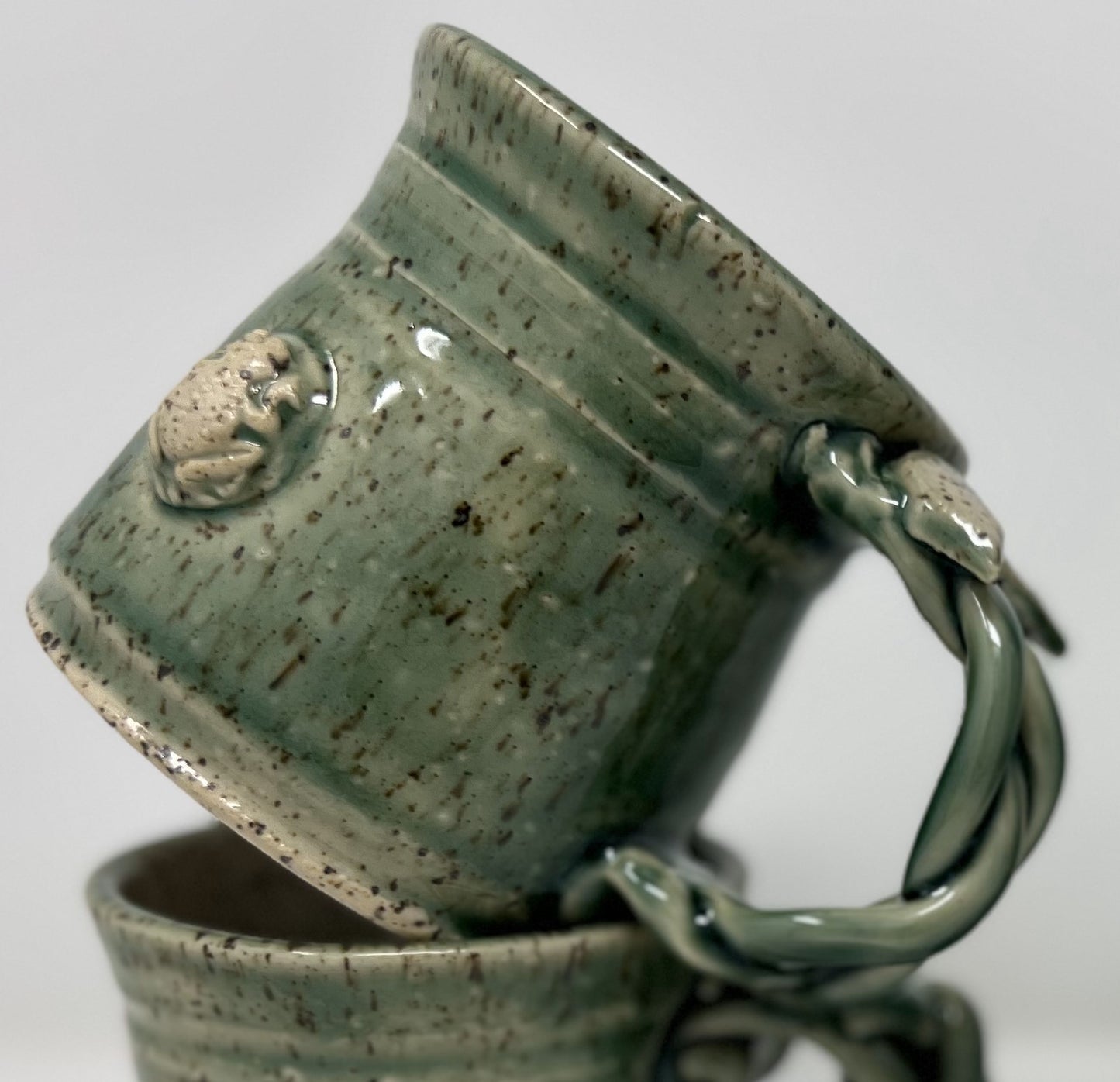 Coffee Mug | Handmade Pottery & Ceramics | Speckled Frog Mug with Vine Handle