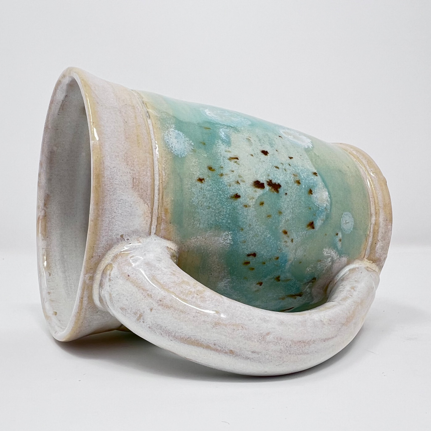 Handmade Ceramic Coffee Mug - Seabreeze Splash Glazing - Side view
