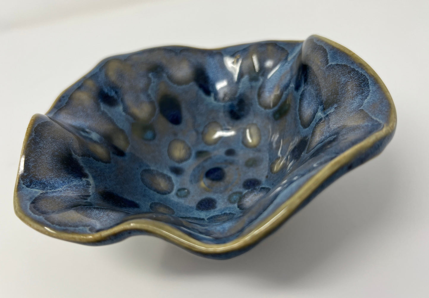Mini Wavy Footed Bowl | Handmade Pottery & Ceramics | Blue Ember Collection – Textured Denim & Golden Accents