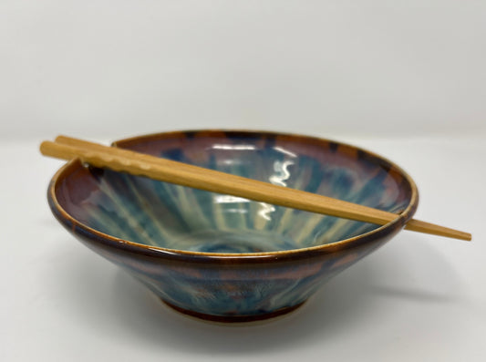 Ramen Bowl | Handmade Pottery & Ceramics | Aurora Ember Collection – Swirled Blue & Copper Glaze