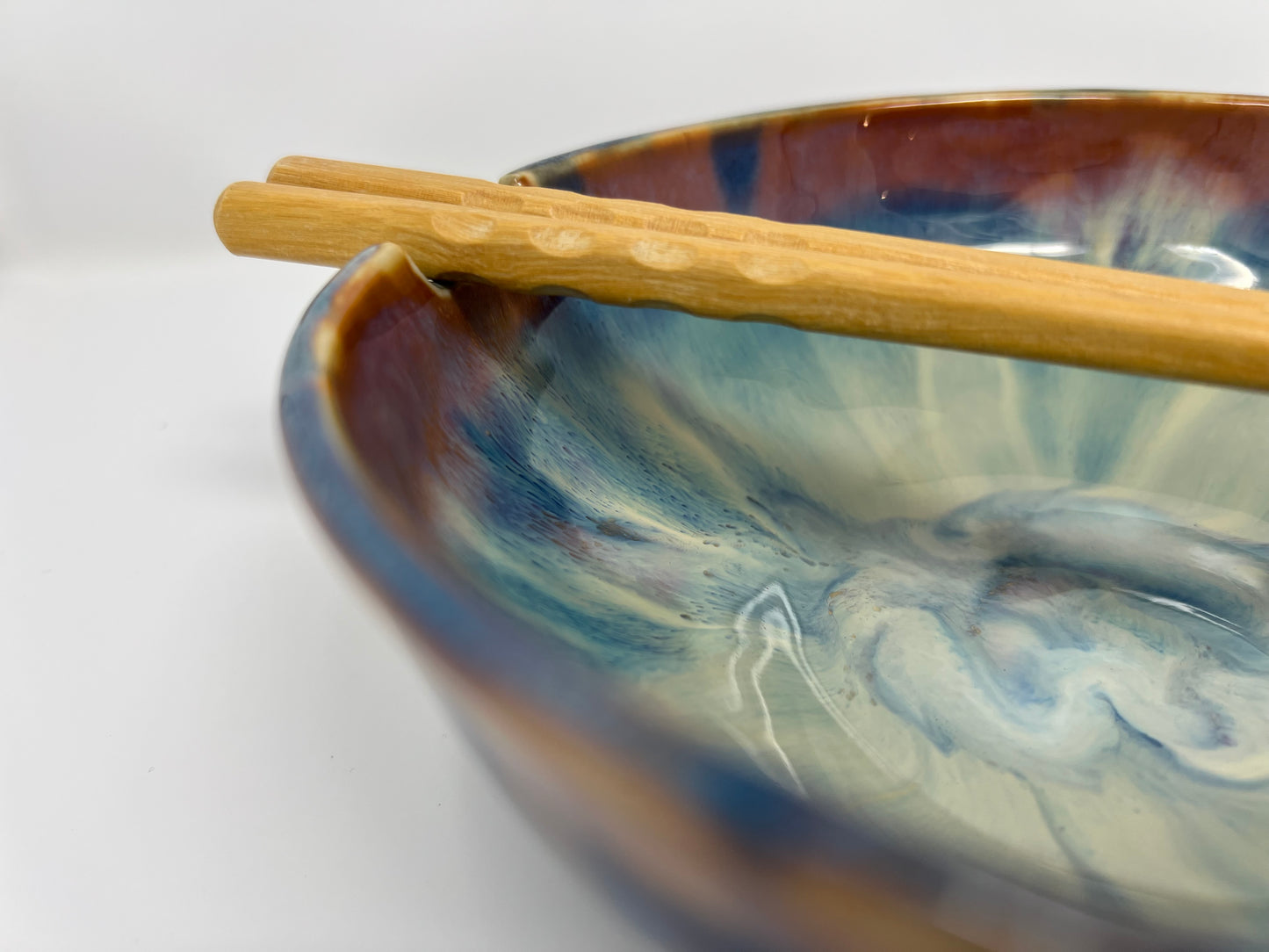 Ramen Bowl | Handmade Pottery & Ceramics | Aurora Ember Collection – Swirled Blue & Copper Glaze