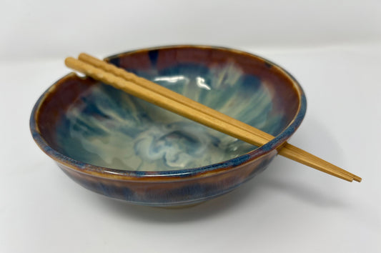 Ramen Bowl | Handmade Pottery & Ceramics | Aurora Ember Collection – Swirled Blue & Copper Glaze