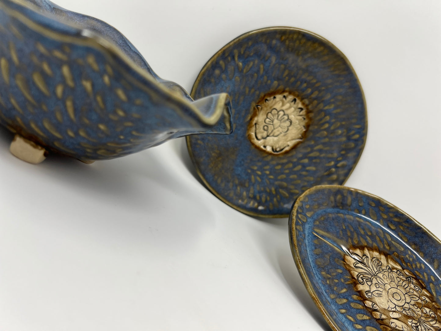 Round Trinket Dish | Handmade Pottery & Ceramics | Blue Ember Collection – Floral Medallion Center