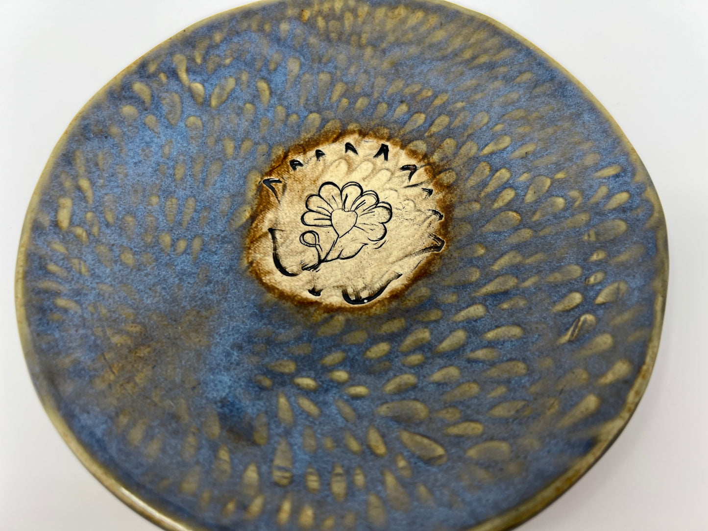 Round Trinket Dish | Handmade Pottery & Ceramics | Blue Ember Collection – Floral Medallion Center