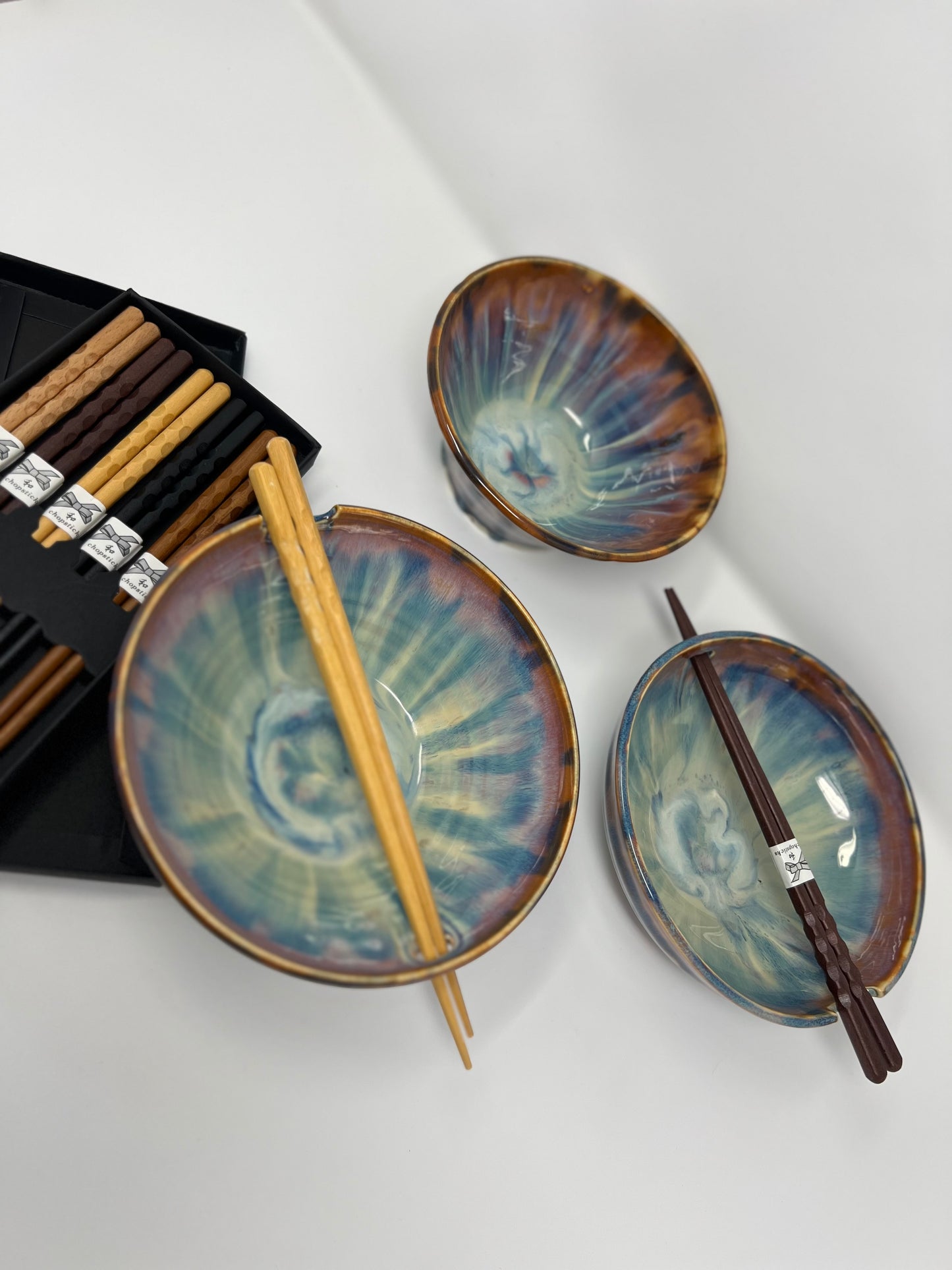 Ramen Bowl | Handmade Pottery & Ceramics | Aurora Ember Collection – Swirled Blue & Copper Glaze
