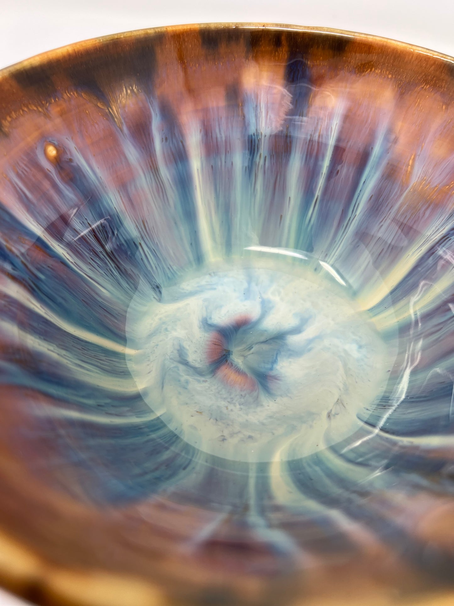 Small Bowl | Handmade Pottery & Ceramics | Aurora Ember Collection – Swirled Blue & Copper Interior