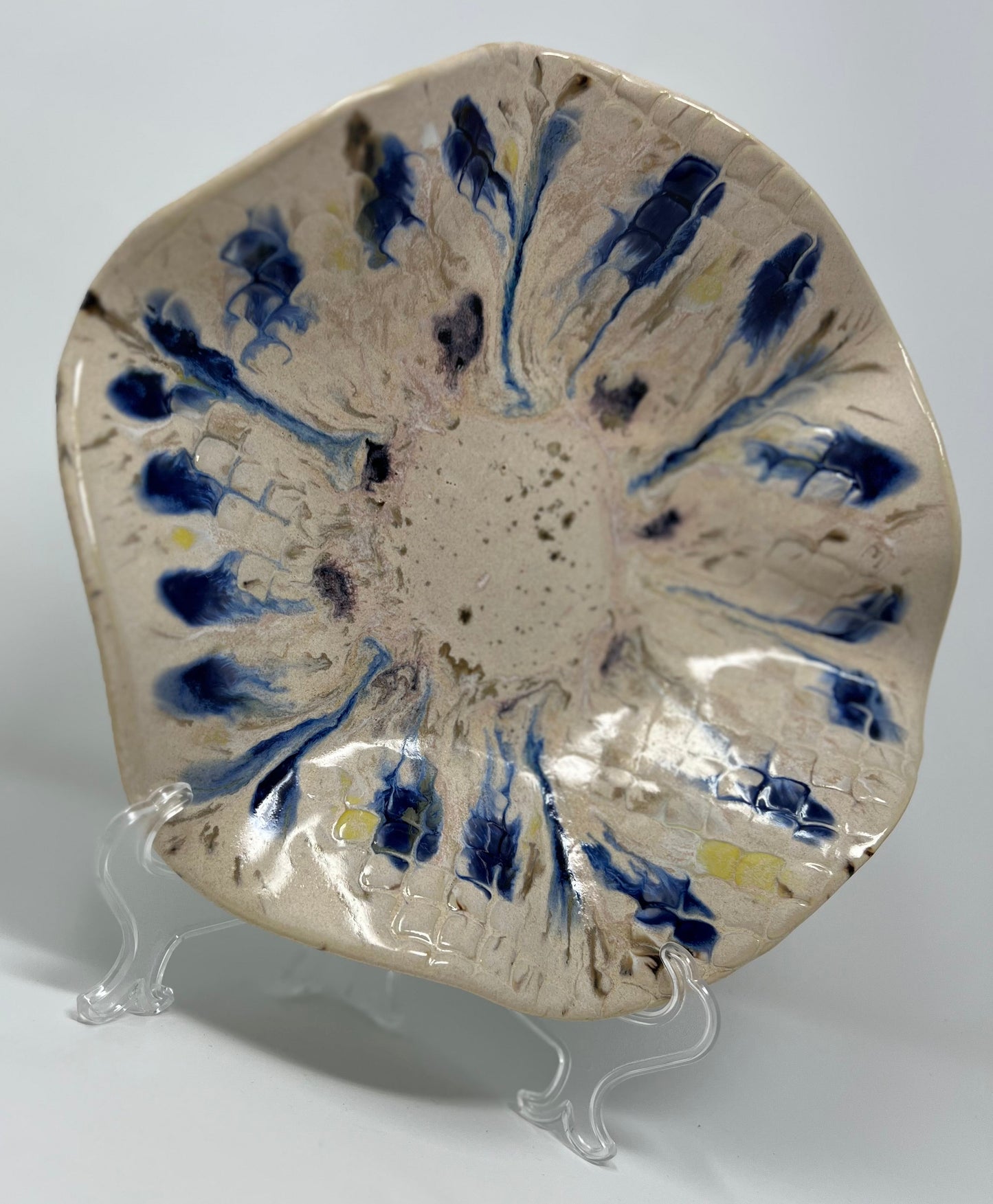 Small Wavy Bowl | Handmade Pottery & Ceramics | Riverstone Bloom - Cream & Mineral Accents