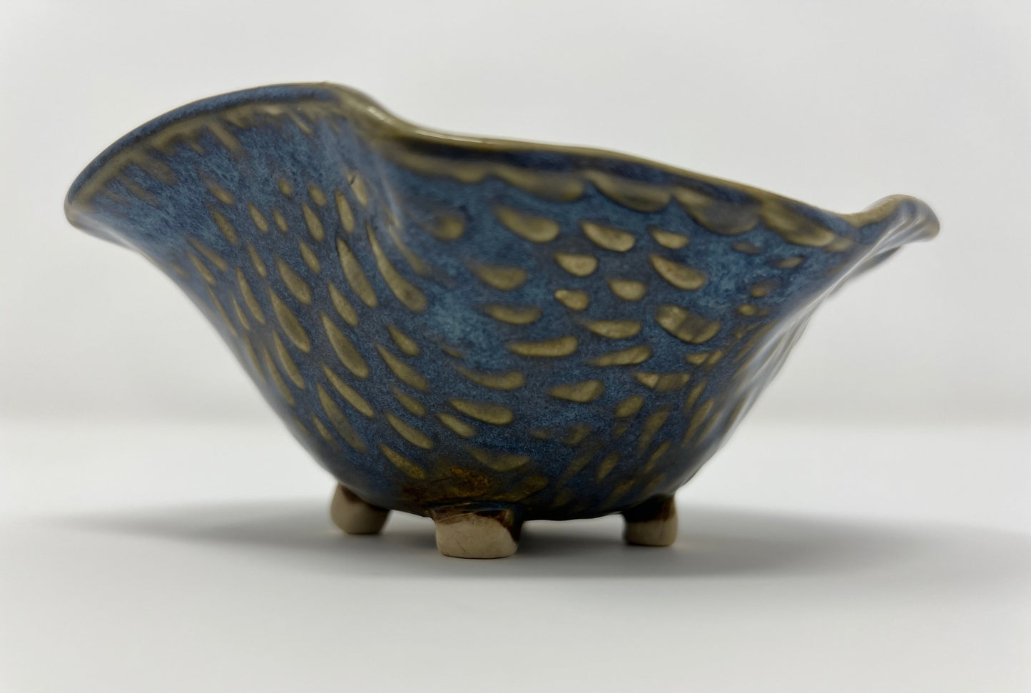 Mini Wavy Footed Bowl | Handmade Pottery & Ceramics | Blue Ember Collection – Textured Denim & Golden Accents