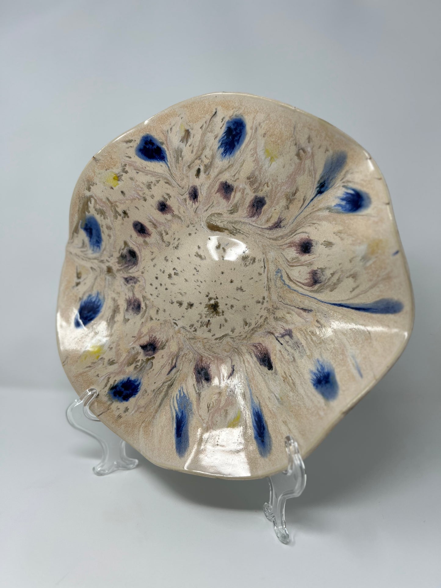 Large Wavy Bowl | Handmade Pottery & Ceramics | Riverstone Bloom - Cream & Mineral Accents