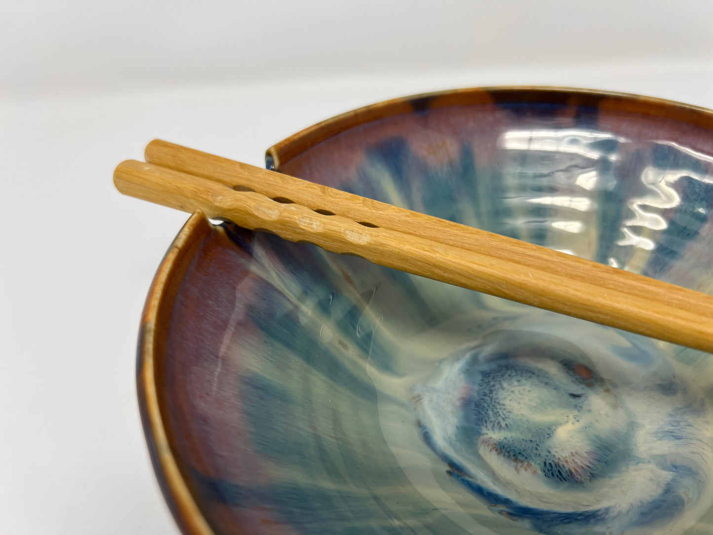 Ramen Bowl | Handmade Pottery & Ceramics | Aurora Ember Collection – Swirled Blue & Copper Glaze