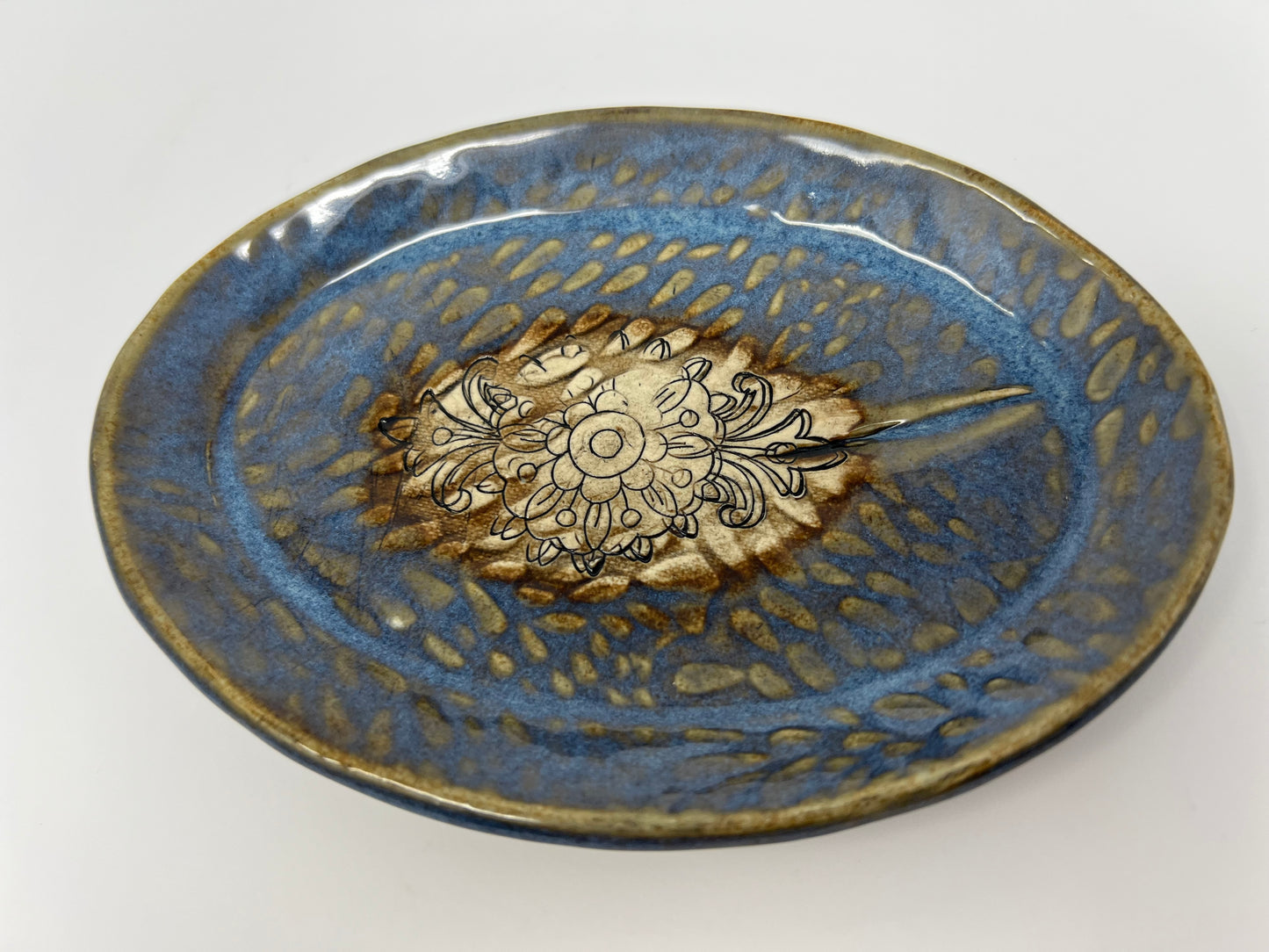 Oval Trinket & Soap Dish | Handmade Pottery & Ceramics | Blue Ember Collection – Elongated Floral Design