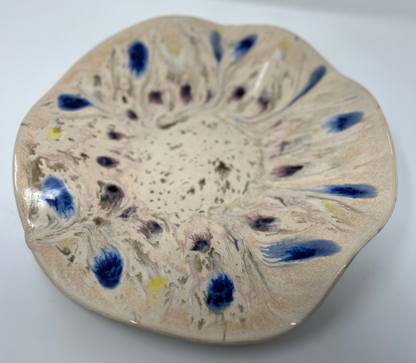 Large Wavy Bowl | Handmade Pottery & Ceramics | Riverstone Bloom - Cream & Mineral Accents