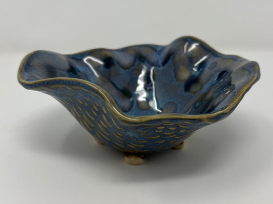 Mini Wavy Footed Bowl | Handmade Pottery & Ceramics | Blue Ember Collection – Textured Denim & Golden Accents