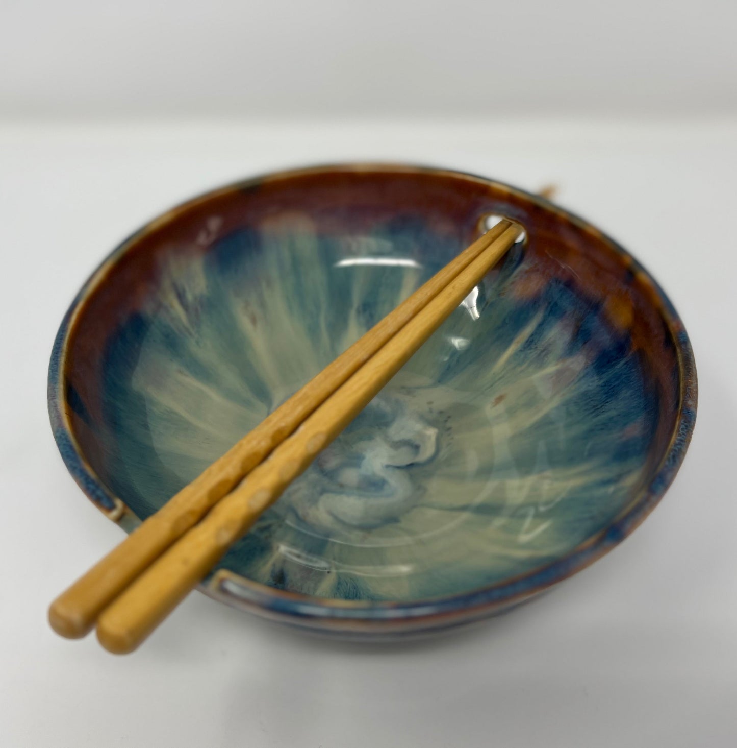 Ramen Bowl | Handmade Pottery & Ceramics | Aurora Ember Collection – Swirled Blue & Copper Glaze