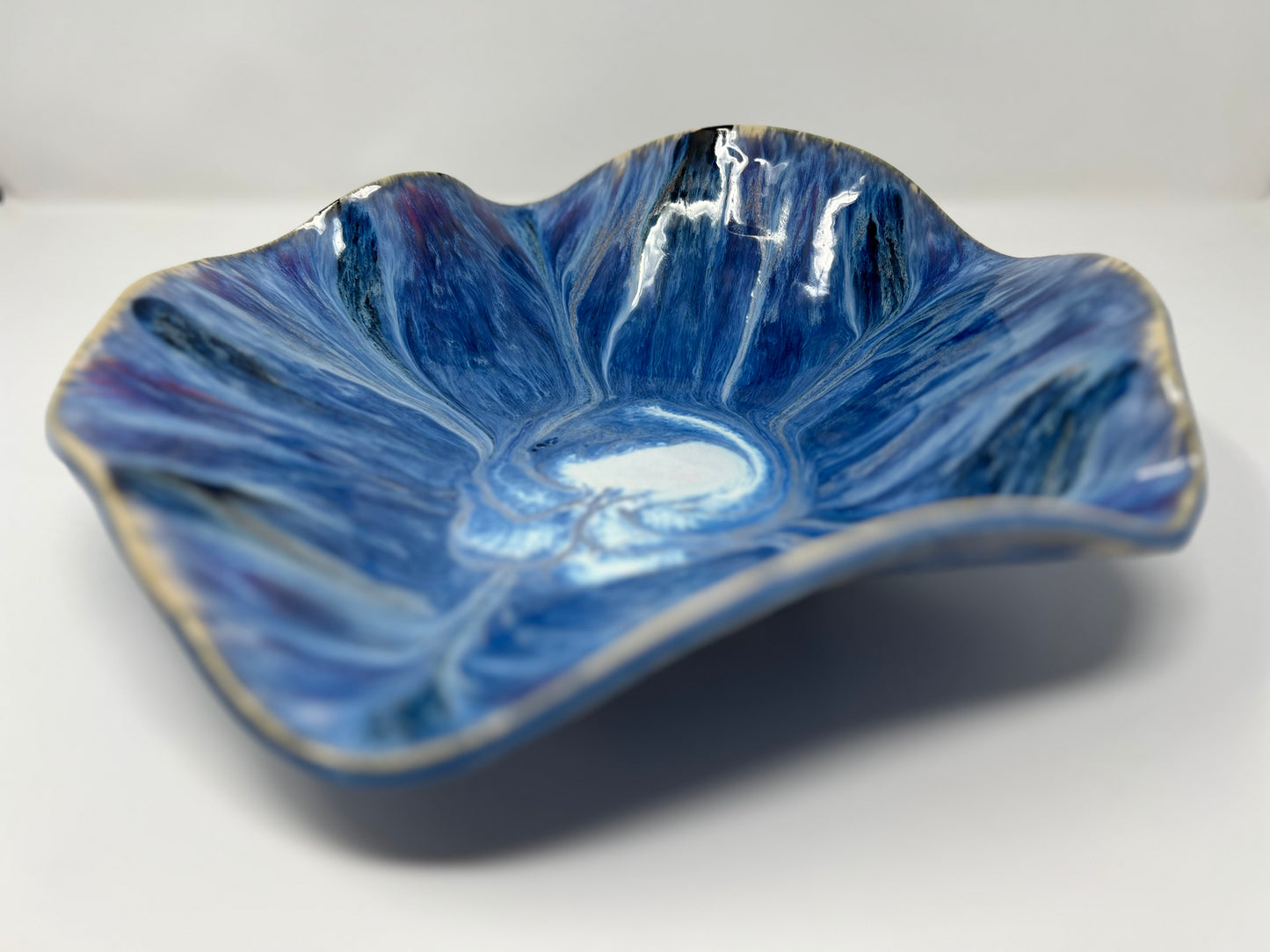 Large Wavy Bowl | Handmade Pottery & Ceramics | Glacial Surge (Artist Second)