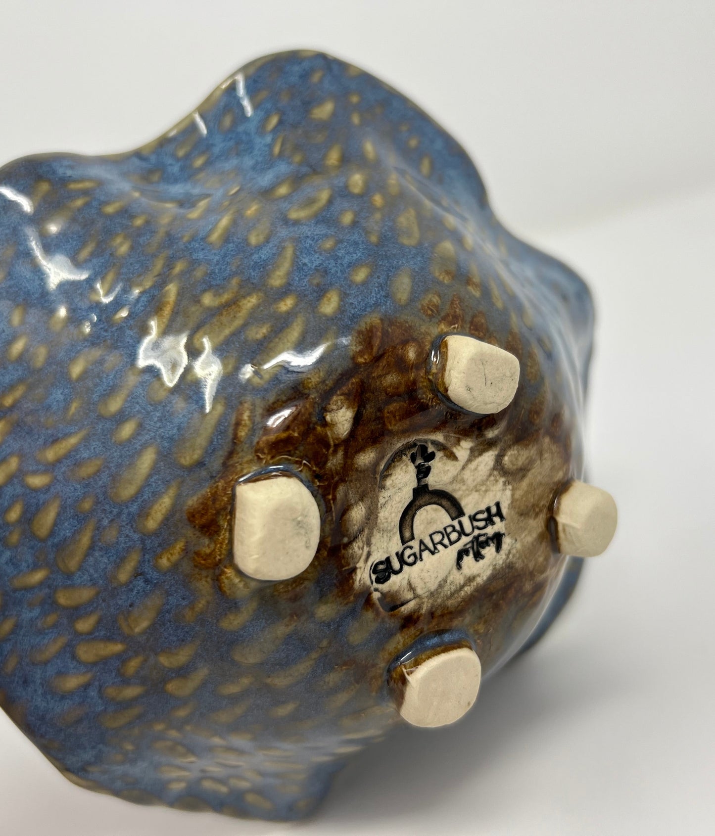 Mini Wavy Footed Bowl | Handmade Pottery & Ceramics | Blue Ember Collection – Textured Denim & Golden Accents