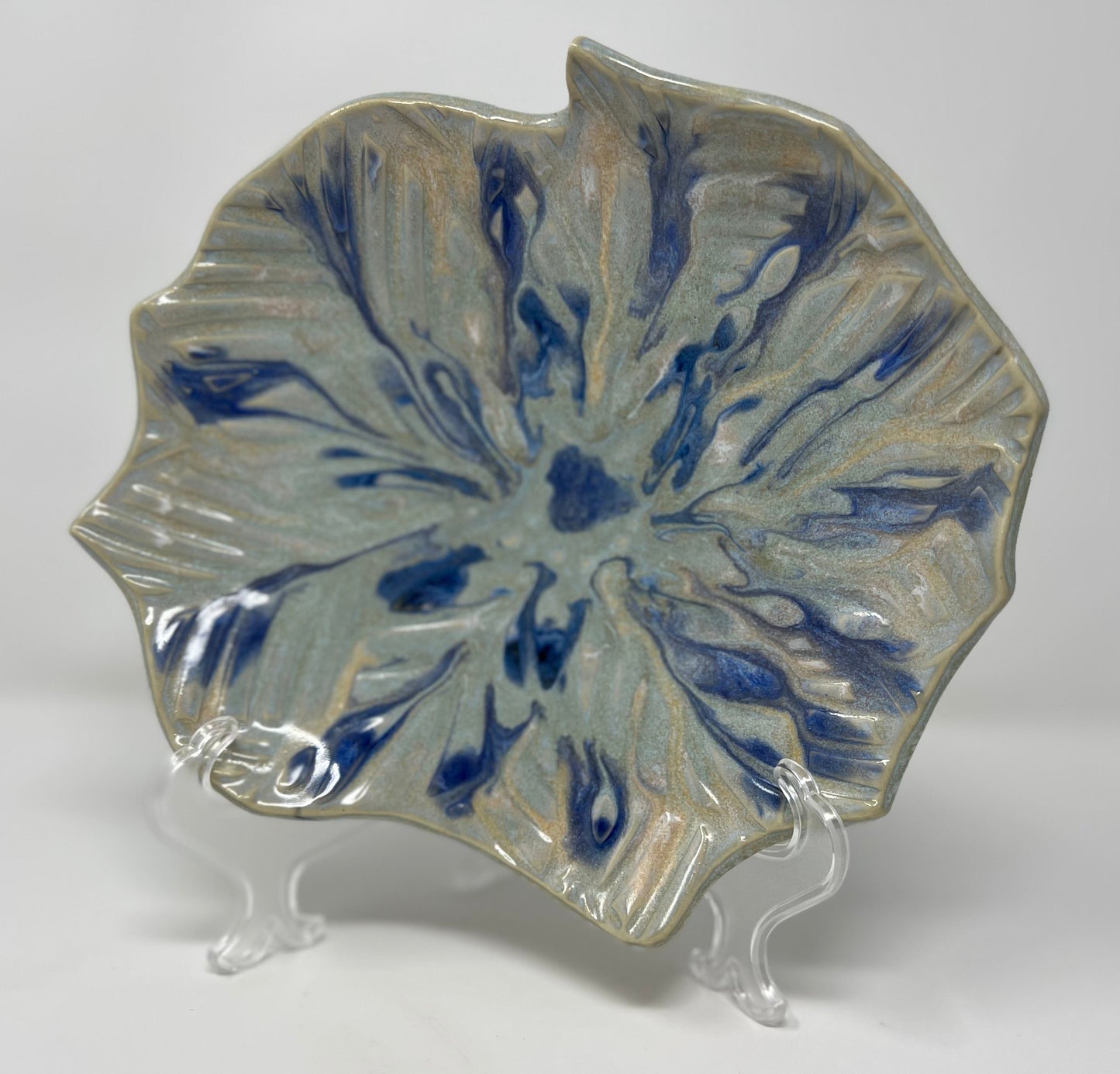 Footed Decorative Display Dish | Handmade Pottery & Ceramics | Frosted Indigo Drift