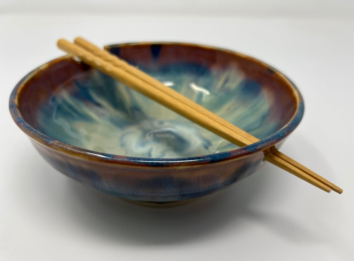 Ramen Bowl | Handmade Pottery & Ceramics | Aurora Ember Collection – Swirled Blue & Copper Glaze