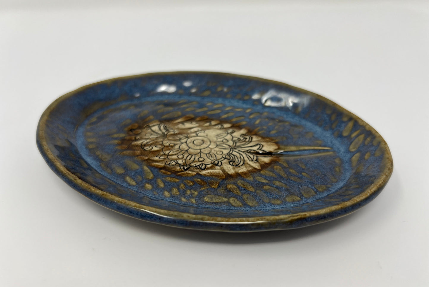 Oval Trinket & Soap Dish | Handmade Pottery & Ceramics | Blue Ember Collection – Elongated Floral Design