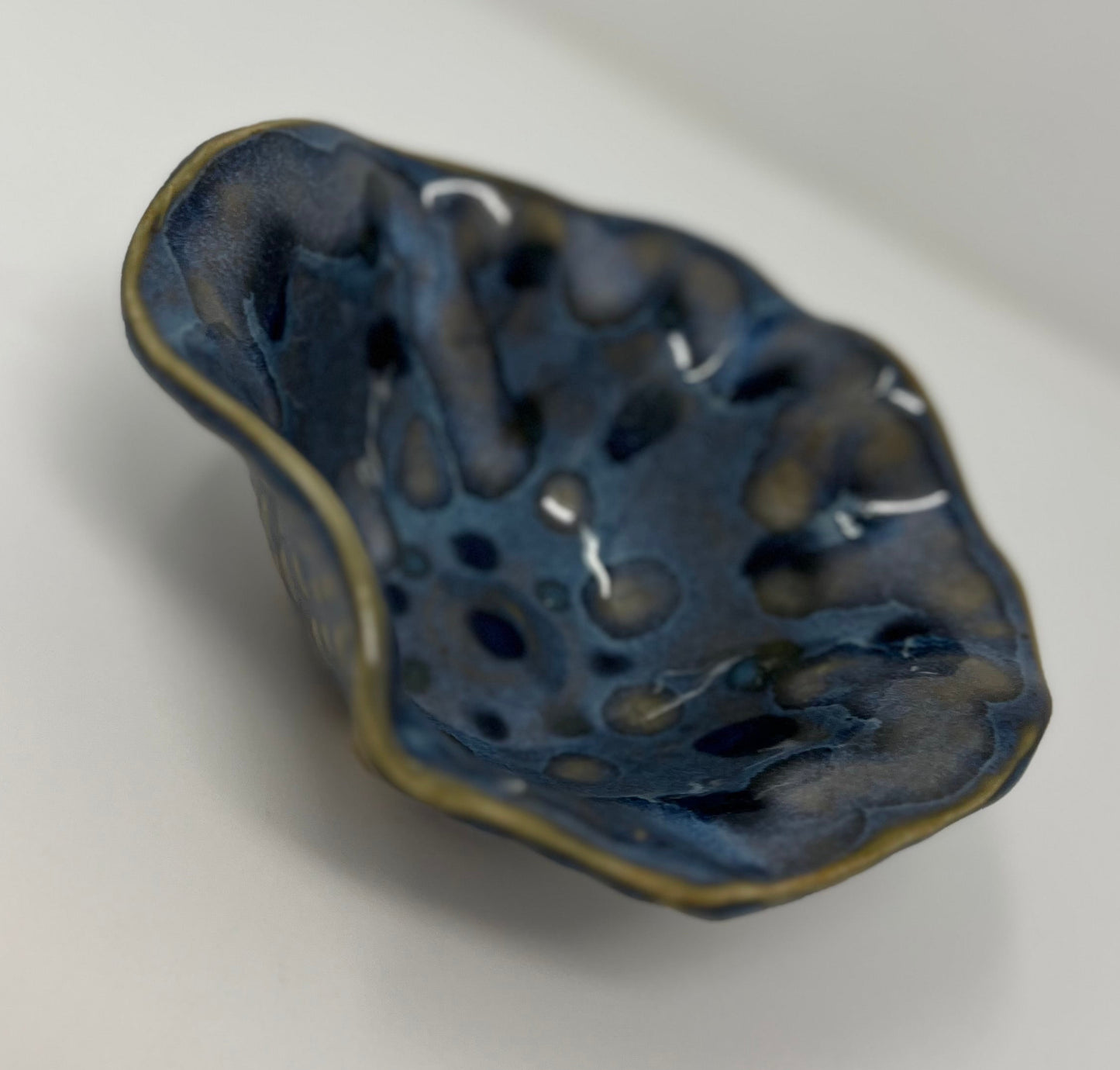 Mini Wavy Footed Bowl | Handmade Pottery & Ceramics | Blue Ember Collection – Textured Denim & Golden Accents