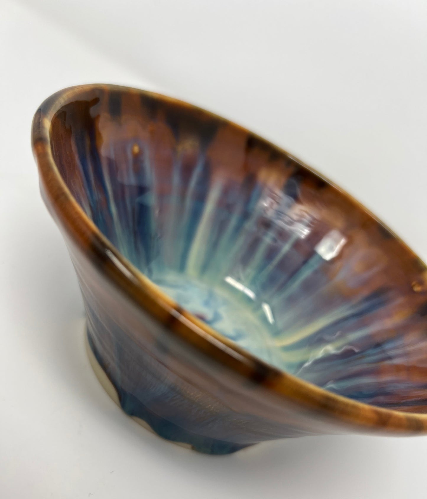 Small Bowl | Handmade Pottery & Ceramics | Aurora Ember Collection – Swirled Blue & Copper Interior
