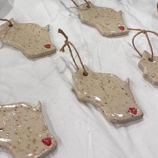 Handmade Ceramic Wisconsin Shaped Ornaments