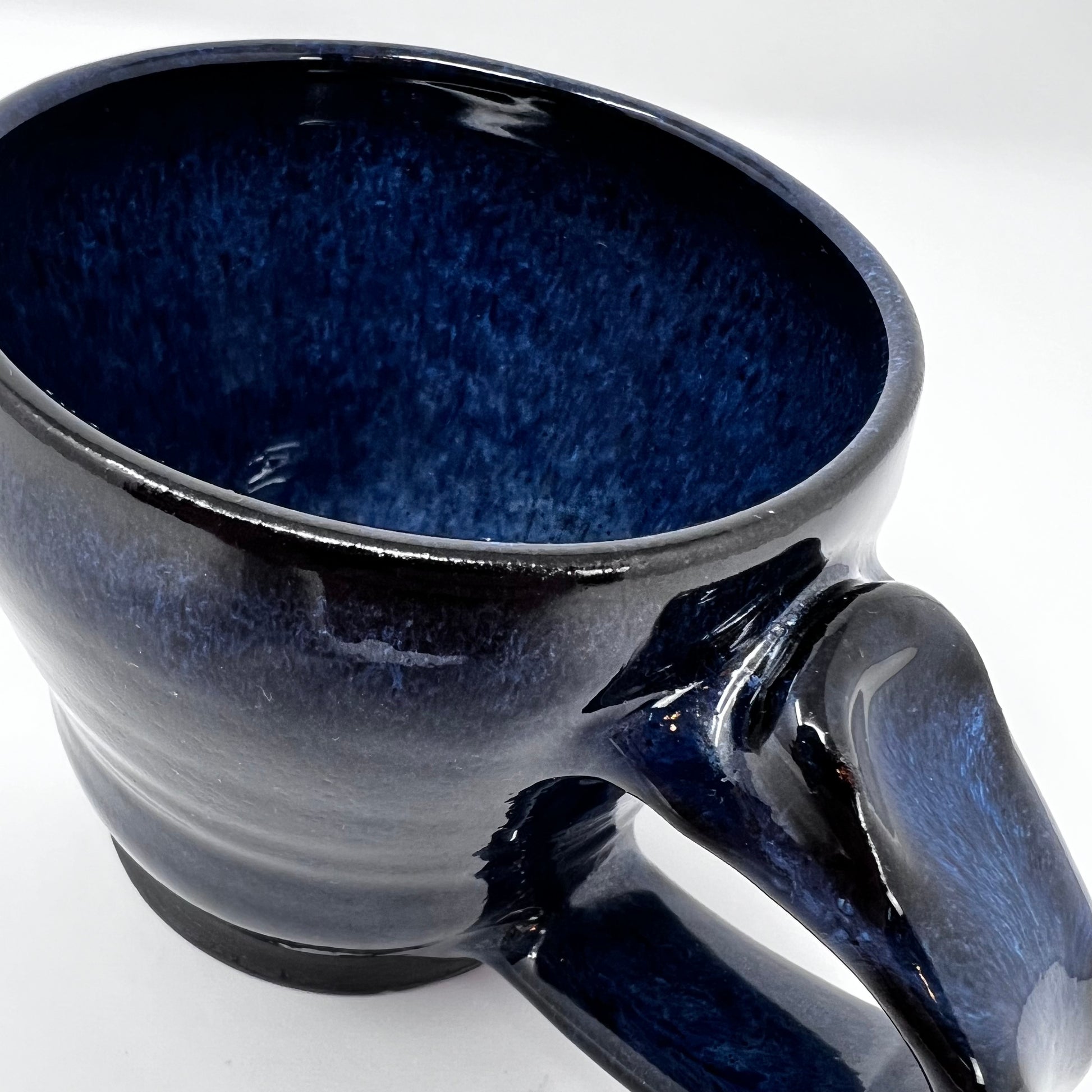 Handmade Ceramic Coffee Mug -Deep Sea Glazing - Enlarged Handle view