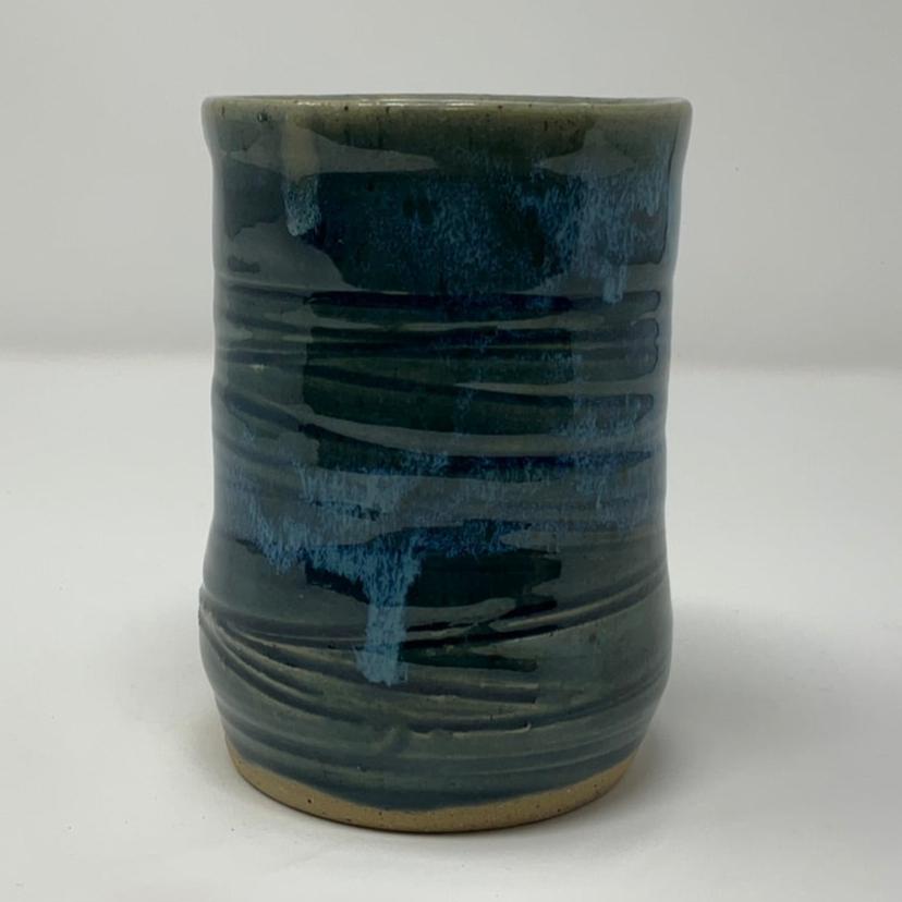 Handmade Cermaic Vase - Deep Seaweed Blue Glazing with Textured Swirl