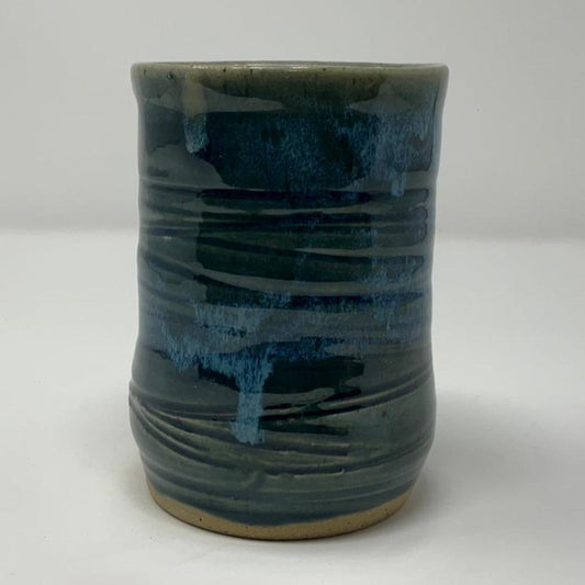 Handmade Cermaic Vase - Deep Seaweed Blue Glazing with Textured Swirl