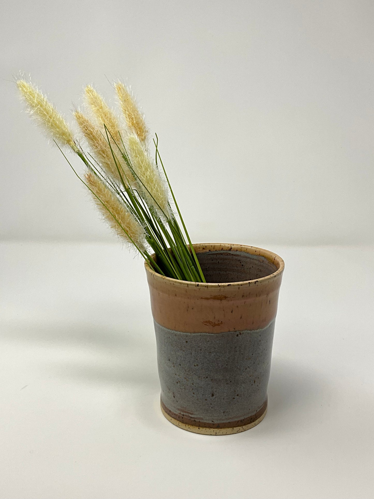 Small Handmade Ceramic Vase with Dried Flowers - Speckled Clay with Golden Antique Blue Glazing