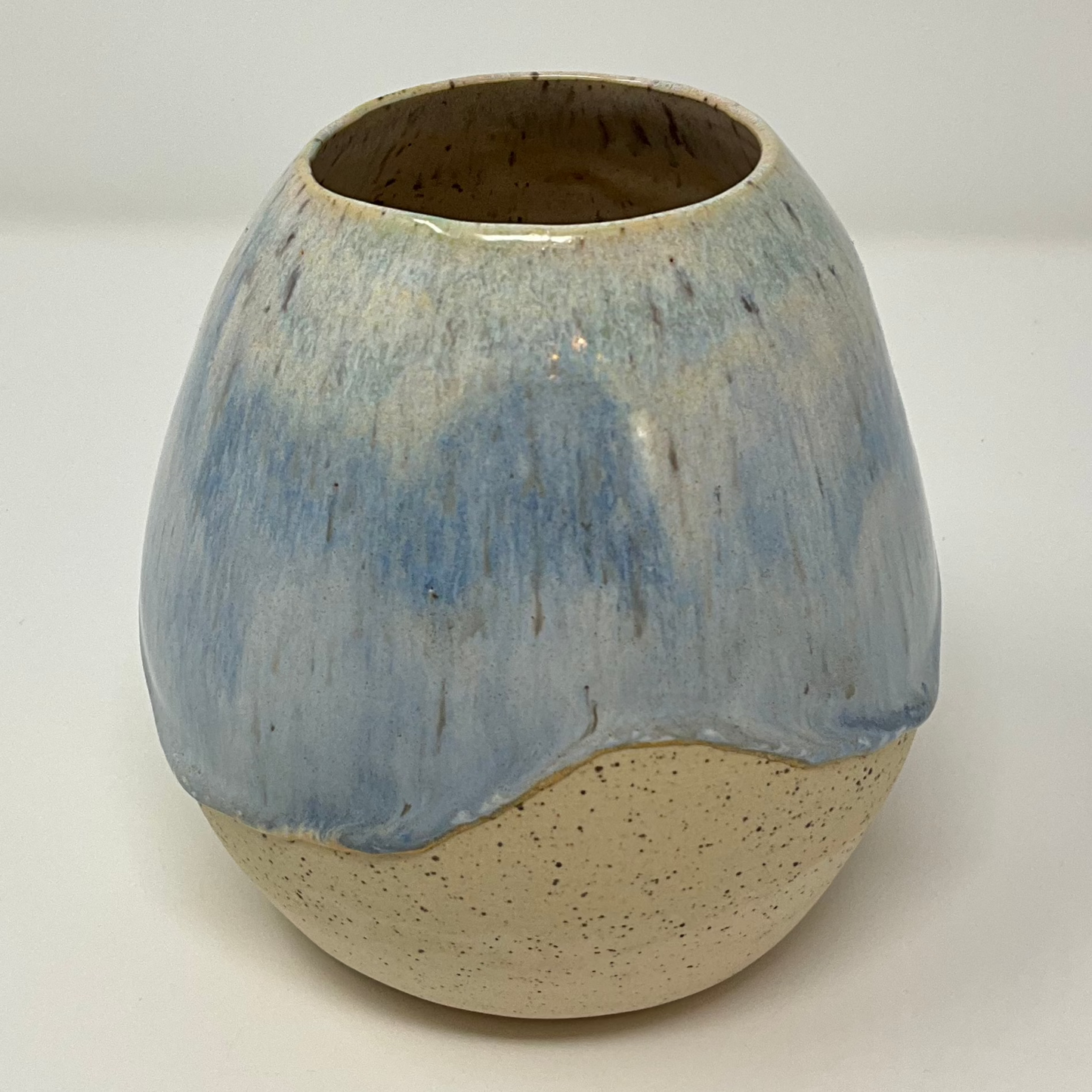 Handmade Ceramic Vase - Speckled Clay with Ocean Cascade Glazing - Side view