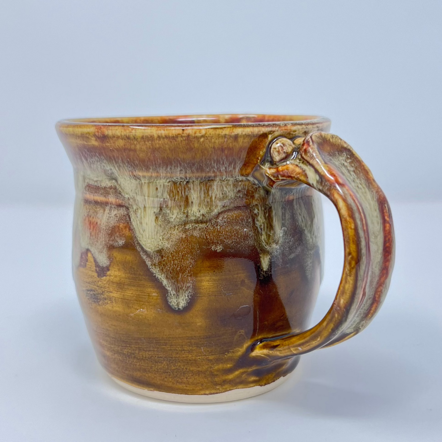 Coffee Mug | Handmade Pottery & Ceramics | Earthy Drip Glaze with Sculpted Handle