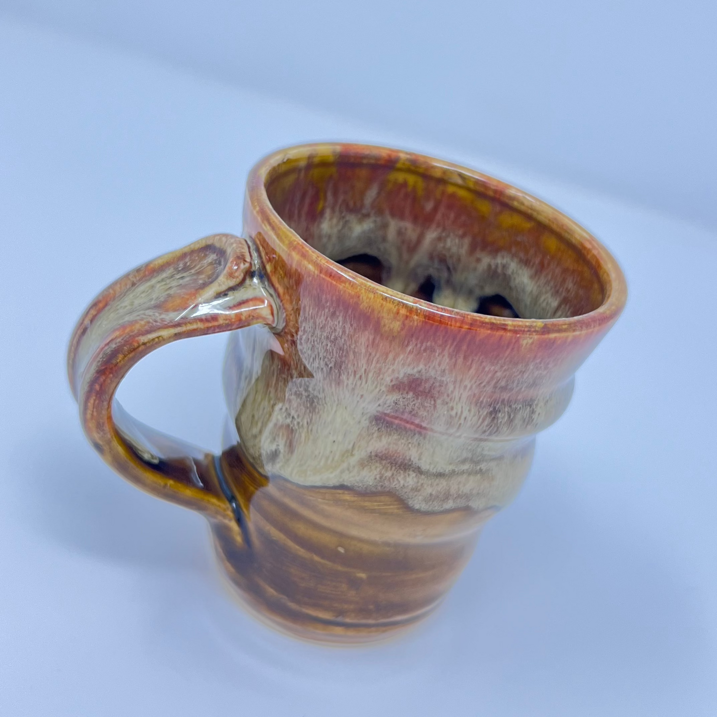 Handmade Ceramic Coffee Mug - Earthy Drip Glaze with Sculpted Handle - Side view