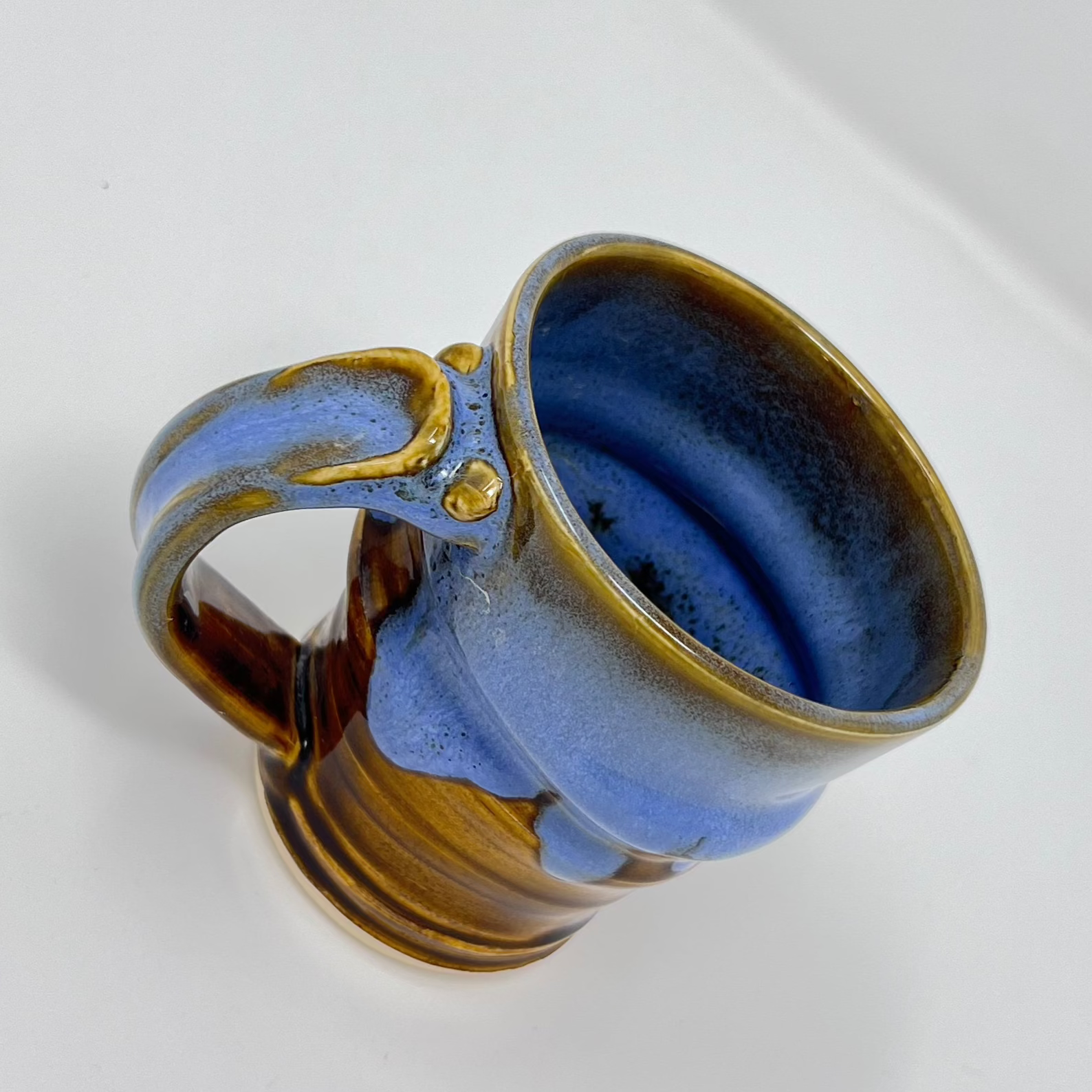 Handmade Ceramic Coffee Mug - Sky Blue Glazing - Enlarged Side/Handle view