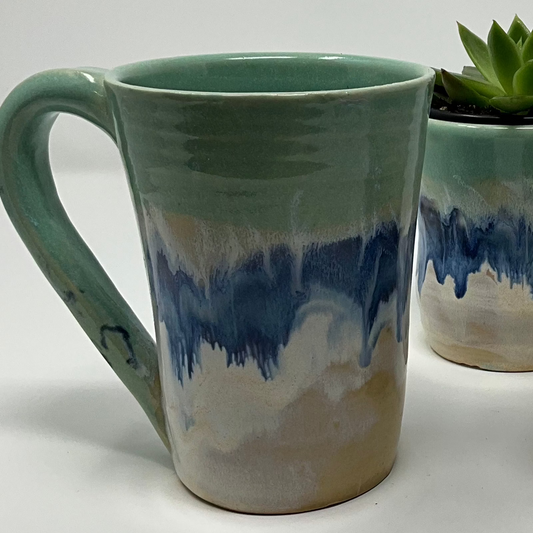 Handmade Ceramic Coffee Mug - Ocean Tide Cascade Glazing