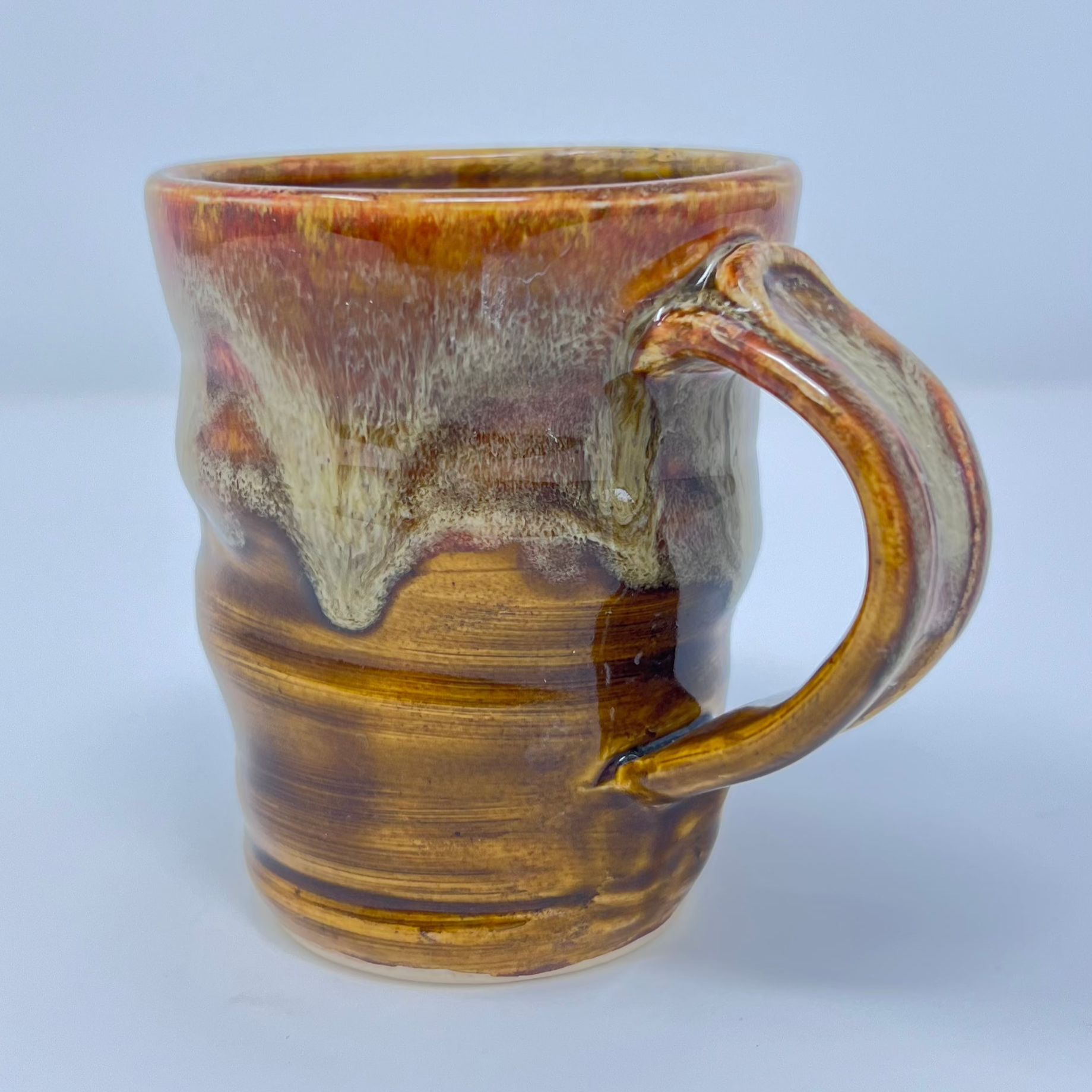 Handmade Ceramic Coffee Mug - Earthy Drip Glaze with Sculpted Handle