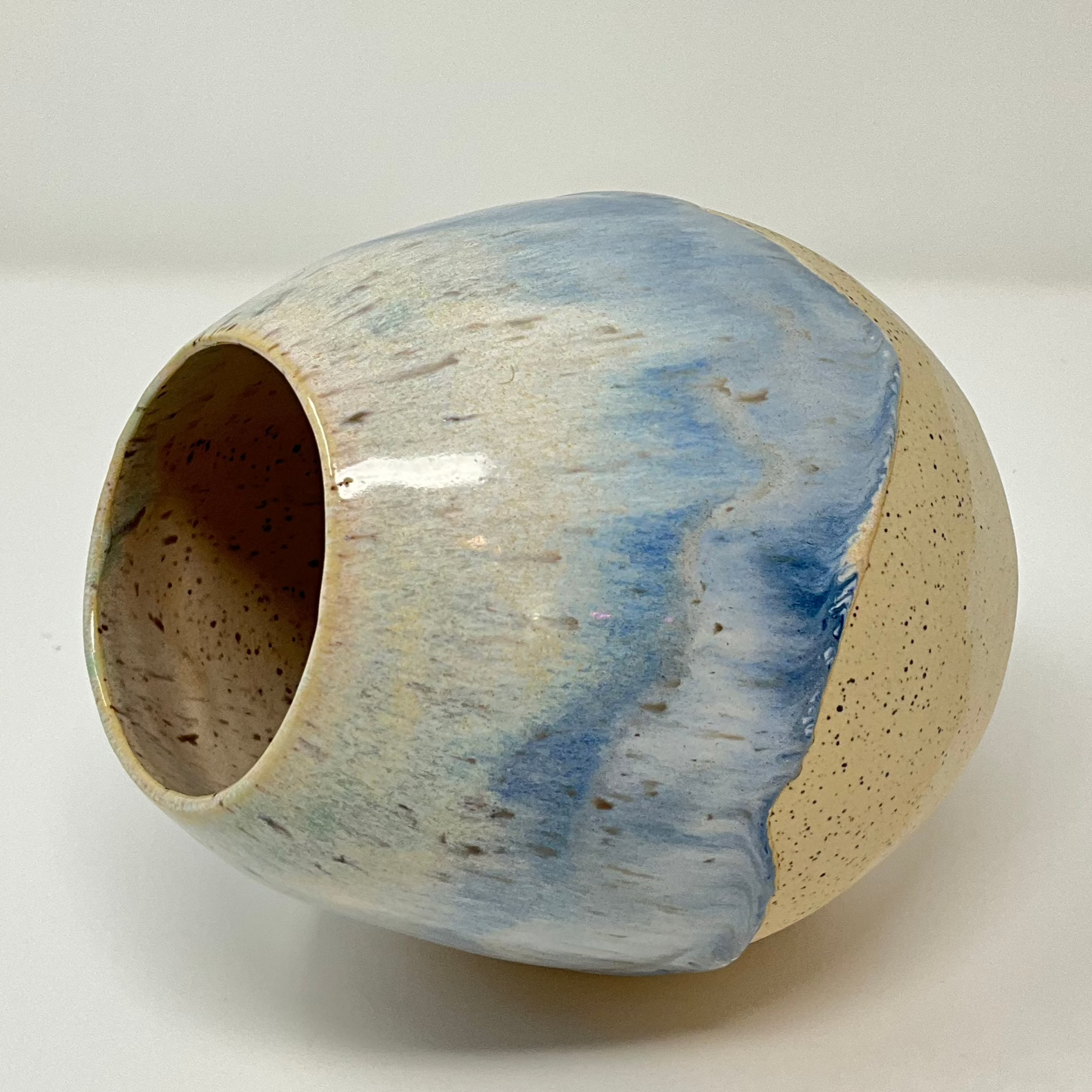 Handmade Ceramic Vase - Speckled Clay with Ocean Cascade Glazing - Side view