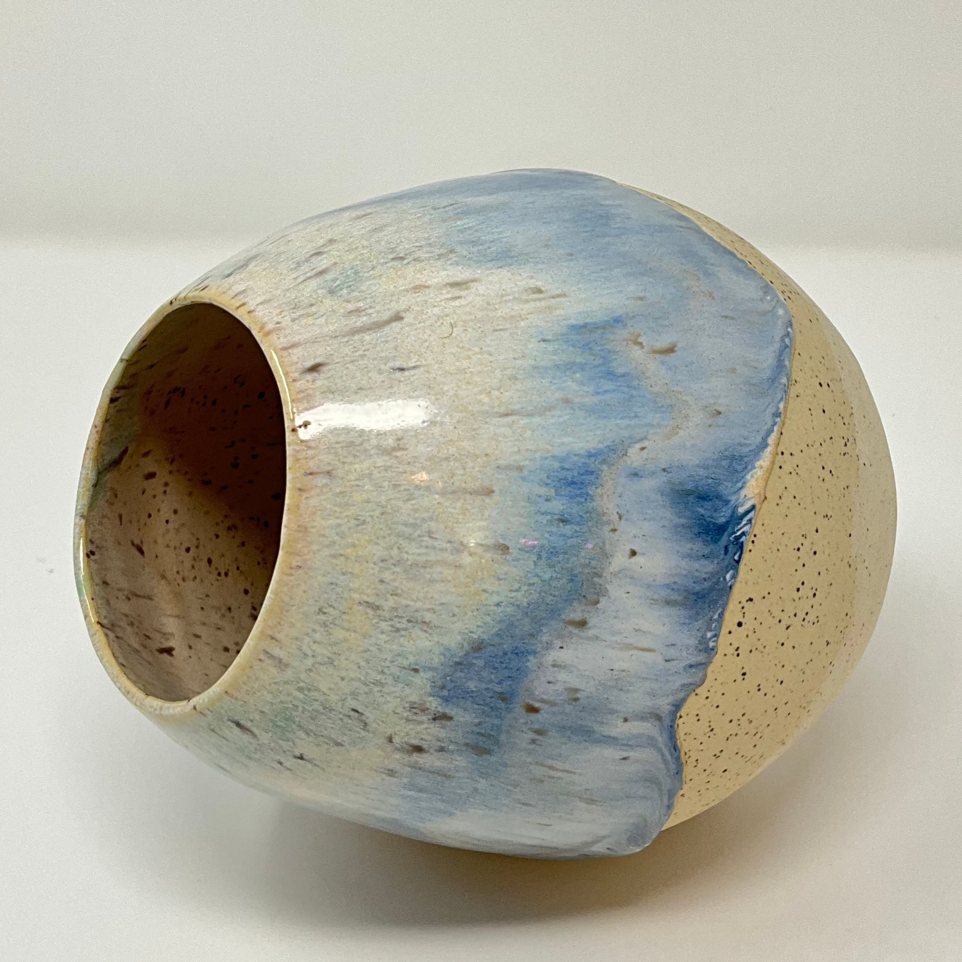 Handmade Ceramic Vase - Speckled Clay with Ocean Cascade Glazing - Side view