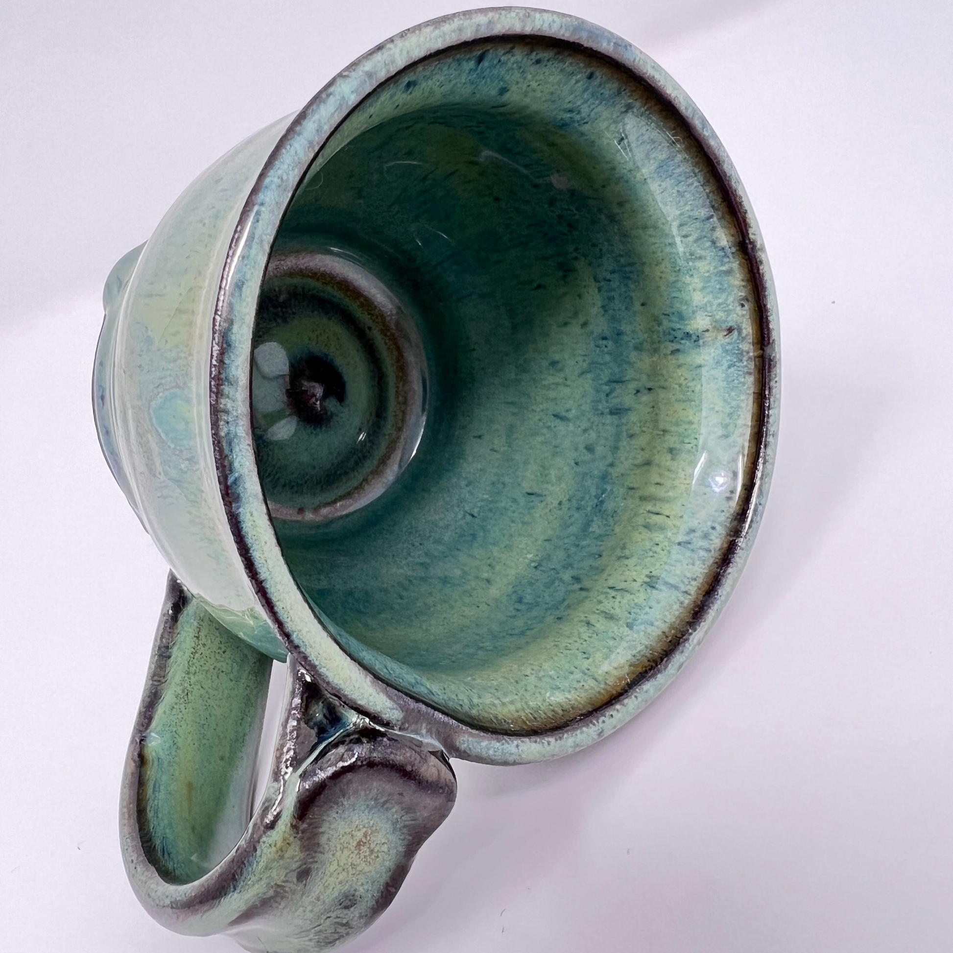 Handmade Ceramic Coffee Mug - Moss Green Glazing - Inside view