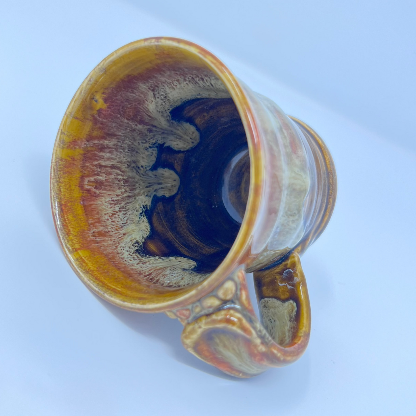 Handmade Ceramic Coffee Mug - Earthy Drip Glaze with Sculpted Handle - Inside view