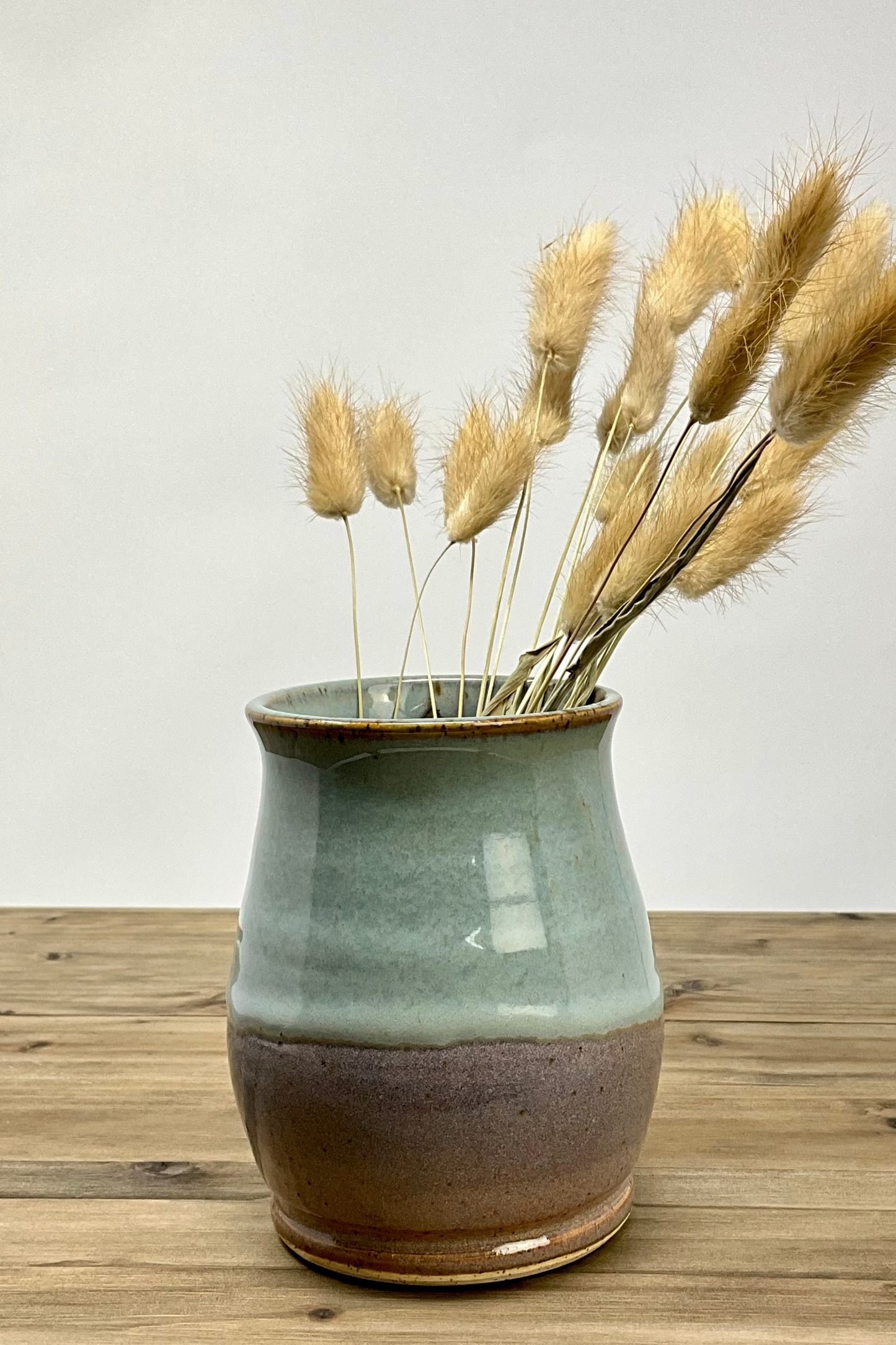 Handmade Ceramic Vase - Antique Blue Glazing with Decorative Dried Flowers