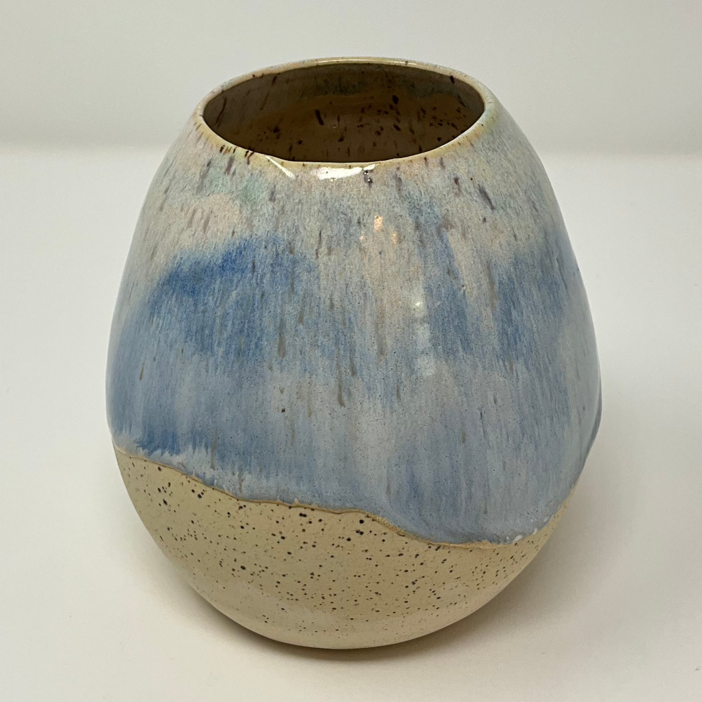 Handmade Ceramic Vase - Speckled Clay with Ocean Cascade Glazing - Side view