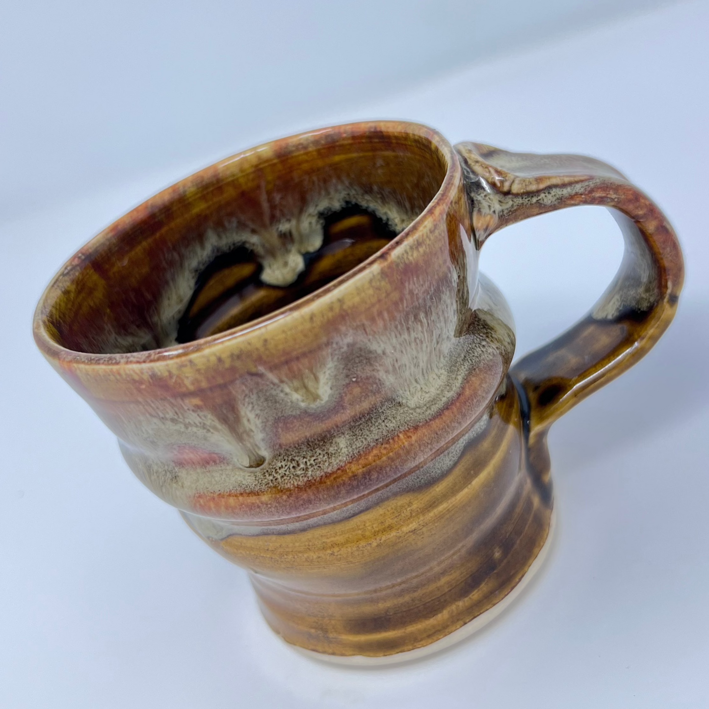 Coffee Mug | Handmade Pottery & Ceramics | Earthy Drip Glaze with Sculpted Handle