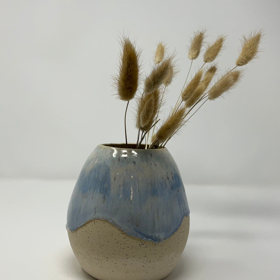 Handmade Ceramic Vase - Speckled Clay with Ocean Cascade Glazing with Dried Flowers