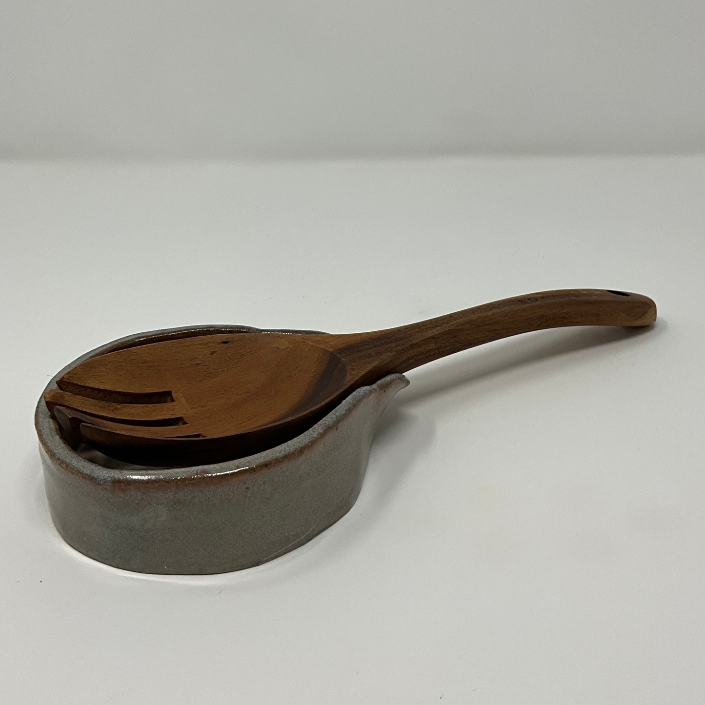 Handmade Ceramic Spoon Rest - Antique Green Glazing