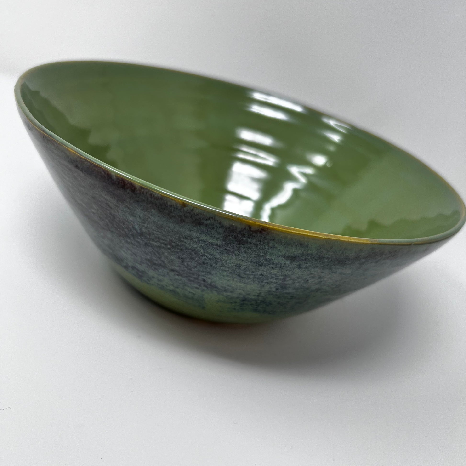 Handmade Pottery Bowl with Aqua Seaweed Glazing. Unique two tone glazing pattern.