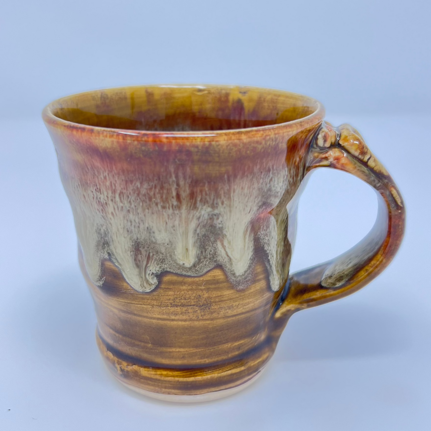 Handmade Ceramic Coffee Mug - Earthy Drip Glaze with Sculpted Handle